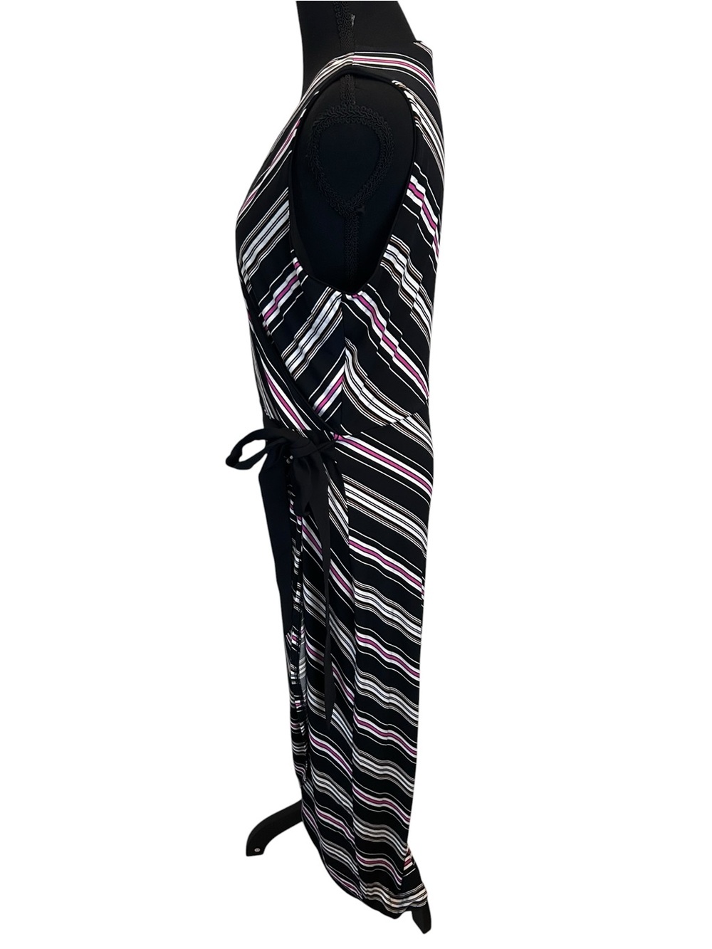 White House Black Market Black Striped Faux Wrap Dress M - Picture 3 of 5